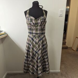 eShakti Plaid Halter Midi Dress - Multicolor